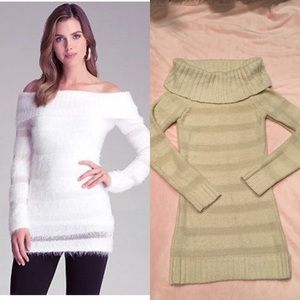 Bebe Women Cream Fuzzy Tunic Sweater